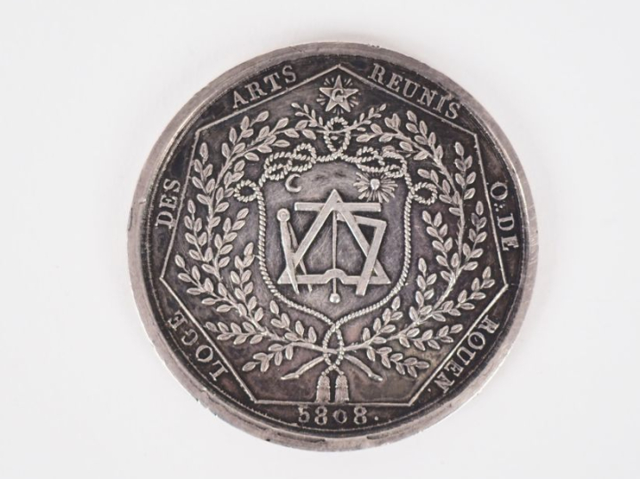 Médaille maçonnique en argent, Orient de Rouen loge des "arts réunis".