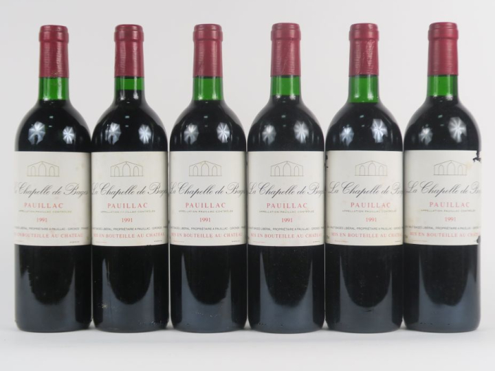 6 BOUTEILLES LA CHAPELLE DE BAGES PAUILLAC - 1991 - CBO - 3 BG/2 ELA