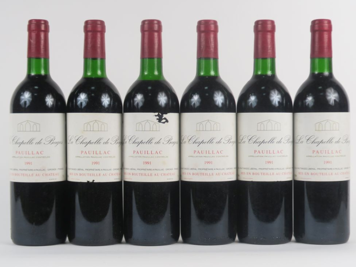 6 BOUTEILLES LA CHAPELLE DE BAGES PAUILLAC - 1991 - CBO - 5 BG/1 LB/1 