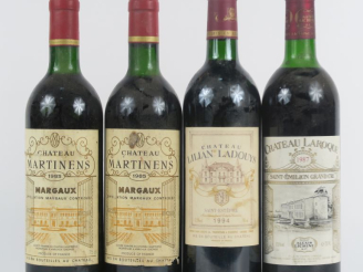 Vente aux enchères 4 BOUTEILLES : 2 CHÂTEAU MARTINENS MARGAUX 1985 BG - 1 CHÂTEAU LILIAN 