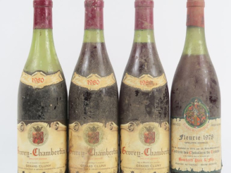 Vente aux enchères 4 BOUTEILLES : 1 FLEURIE BOUCHARD PÈRE   FILS 1978 - 3 GEVREY CHAMBERT