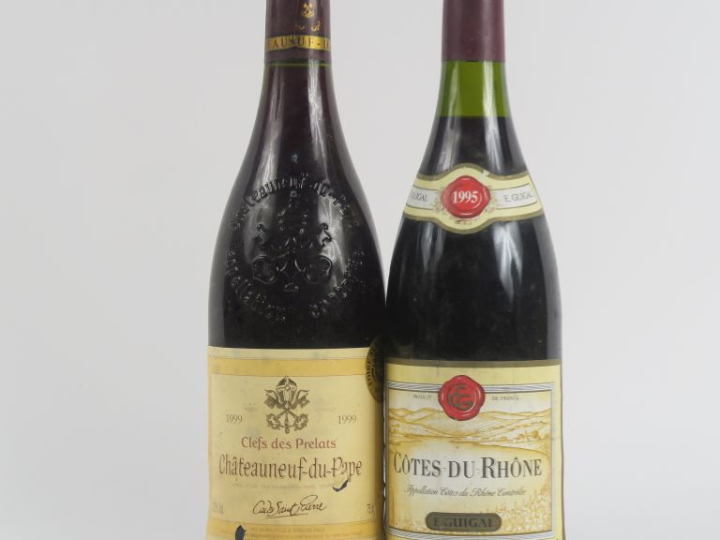 2 BOUTEILLES : 1 CÔTES DU RHÔNE E. GUIGAL 1995 - 1 CHÂTEAUNEUF DU PAPE