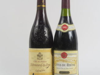 Vente aux enchères 2 BOUTEILLES : 1 CÔTES DU RHÔNE E. GUIGAL 1995 - 1 CHÂTEAUNEUF DU PAPE
