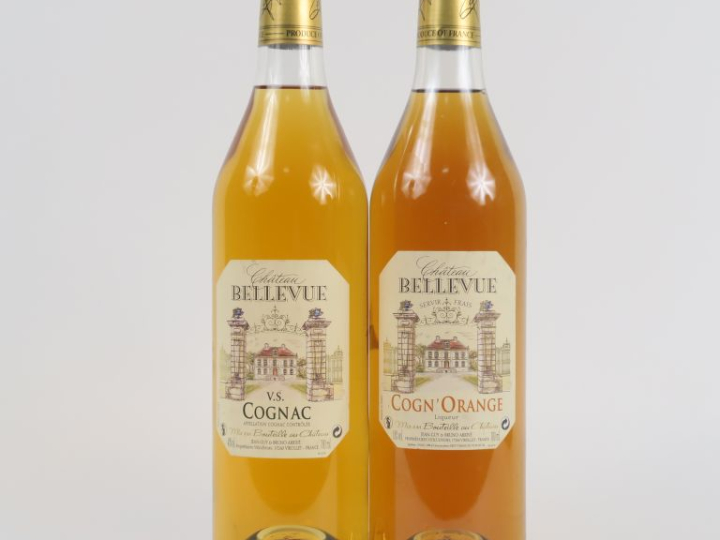 2 BOUTEILLES CHÂTEAU BELLEVUE : 1 COGNAC V.S. - 1 COGN'ORANGE