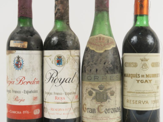 Vente aux enchères 4 BOUTEILLES RIOJA : 1 BORDON 1976 - 1 ROYAL 1973 - 1 MARQUES DE MURRI