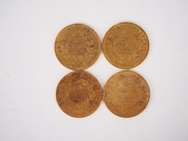Quatre pièce de 20 Francs or, 1858-A. FRAIS ACHETEURS 10% HT.   