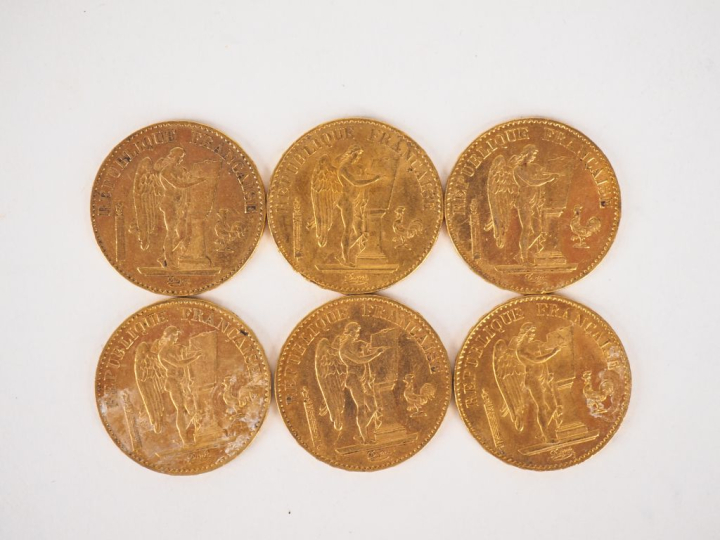 Six pièces de 20 Francs or, 1878-A. FRAIS ACHETEURS 10% HT.   