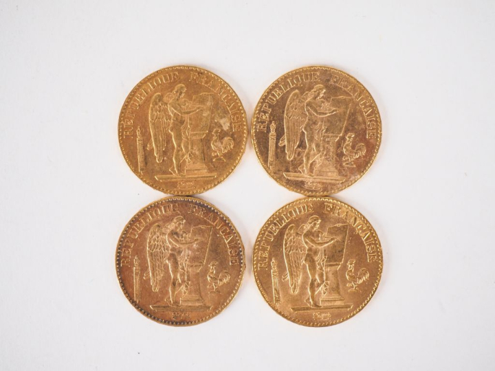 Quatre pièces de 20 Francs or, 1896-A (x2) et 1897-A (x2). FRAIS ACHET