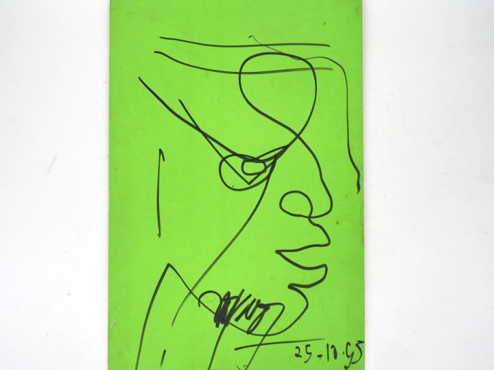 Claude NOUGARO.  Dessin au feutre daté du 25,10,93 "portrait de jeune 