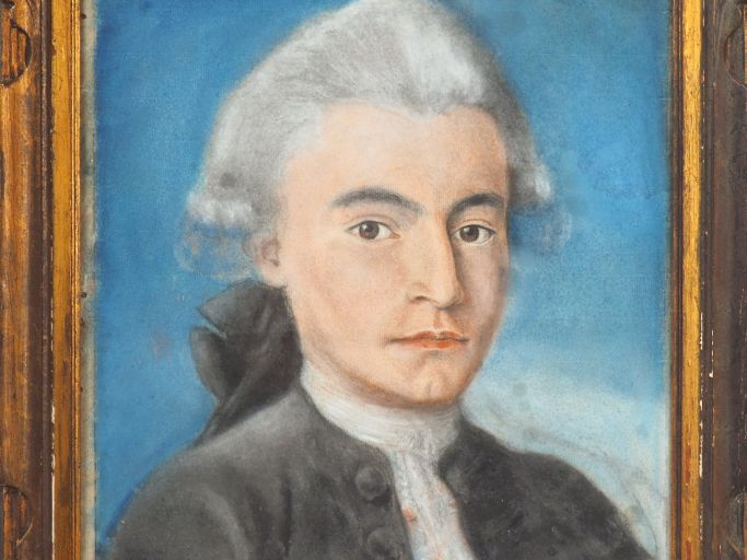 Ecole française XVIIIème. "Portrait de jeune noble". Pastel, porte une