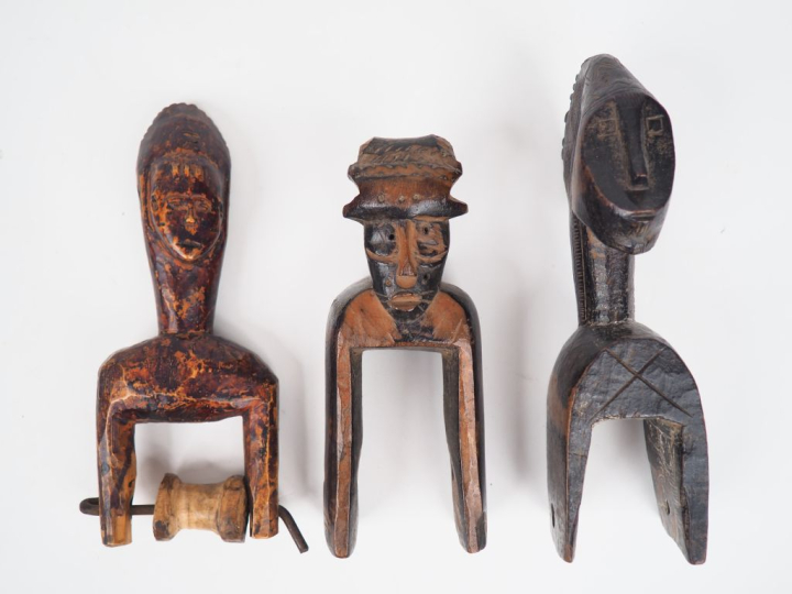 Lot de trois poulies, Côte d’Ivoire A.  Gouro (?) Bois à patine brun n