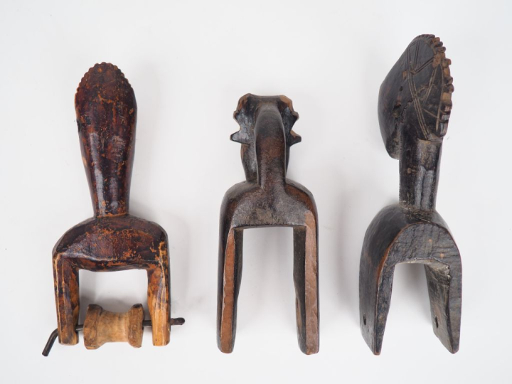Lot de trois poulies, Côte d’Ivoire A.  Gouro (?) Bois à patine brun n