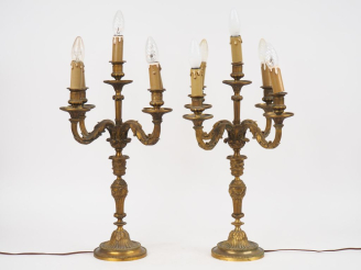 Vente aux enchères Paire de candélabres Napoléon III de style Louis XVI en bronze doré, à