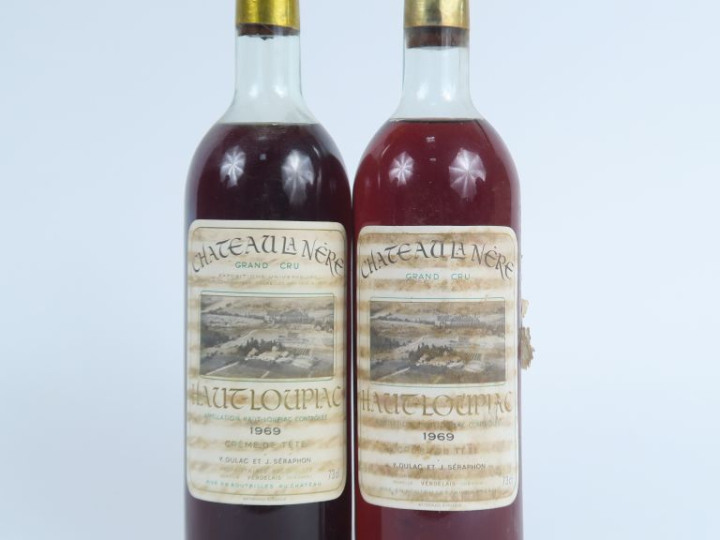 2 BOUTEILLES CHÂTEAU LA NÈRE 'CRÈME DE TÊTE' HAUT LOUPIAC - 1969 - HEP