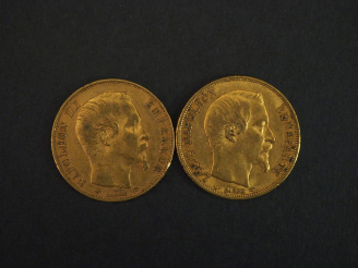 Vente aux enchères Deux pièces de 20 Francs or, 1852-A et 1856-A. FRAIS ACHETEURS 10% HT.