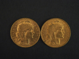 Vente aux enchères Deux pièces de 20 Francs or, 1903. FRAIS ACHETEURS 10% HT.   
