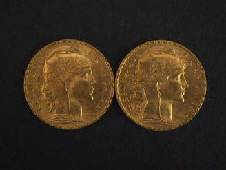 Vente aux enchères Deux pièces de 20 Francs or, 1907. FRAIS ACHETEURS 10% HT.   