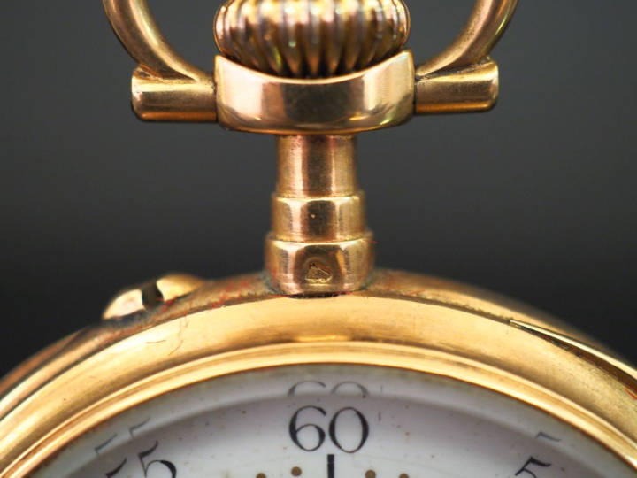 Montre de gousset en or jaune 750. Cadran à chiffres romains pour les 