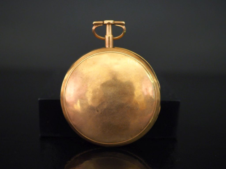 Montre de gousset XIXème en or jaune 750. Cadran émaillé à chiffres ro