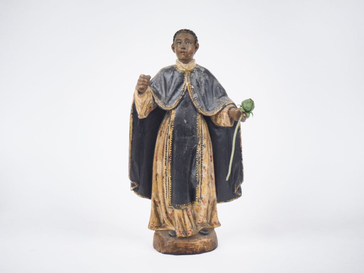 Sculpture fin XVIIIème début XIXème en bois sculpté polychrome, "Saint