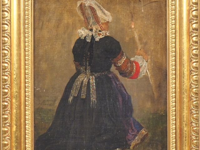 Jules BRETON.  "Bretonne au cierge, vue de dos, Adrienne", 1868  Huile