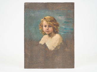 Vente aux enchères Virginie DEMONT-BRETON. "Portrait d'enfant".  Huile sur panneau, signé