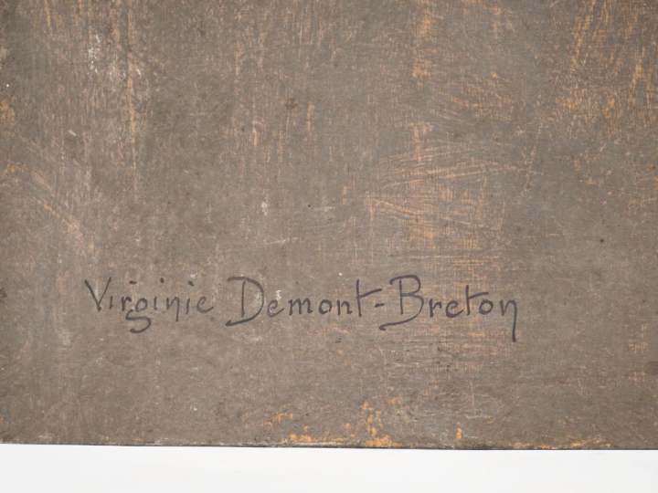Virginie DEMONT-BRETON. "Portrait d'enfant".  Huile sur panneau, signé