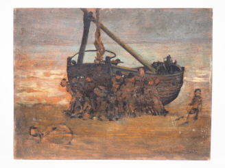Vente aux enchères Virginie DEMONT-BRETON. "Le bateau qu'on pousse à la mer".  Huile sur 