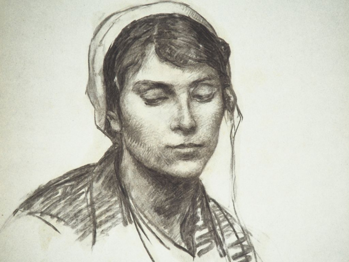 Virginie DEMONT-BRETON. "Jeune fille, étude pour la plage".  Crayon, n