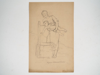 Vente aux enchères Virginie DEMONT-BRETON. "Etude, jeune mère et son bébé".  Crayon, sign