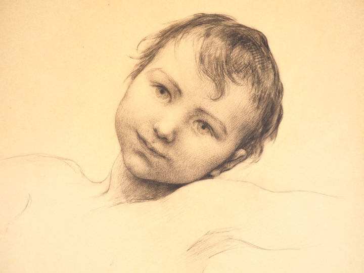 Virginie DEMONT-BRETON. "Etude, pour le Messie, Enfant".  Crayon, mono