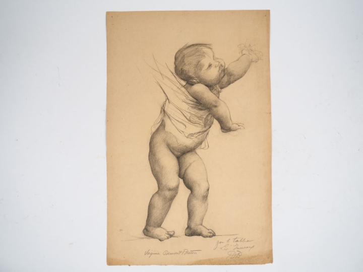 Virginie DEMONT-BRETON. "Etude pour les jumeaux".  Crayon, signé.  Dim