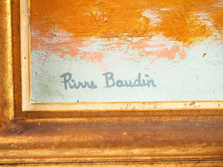 Pierre BOUDIN.  "La bouteille de Chianti".  Huile sur toile, signée en