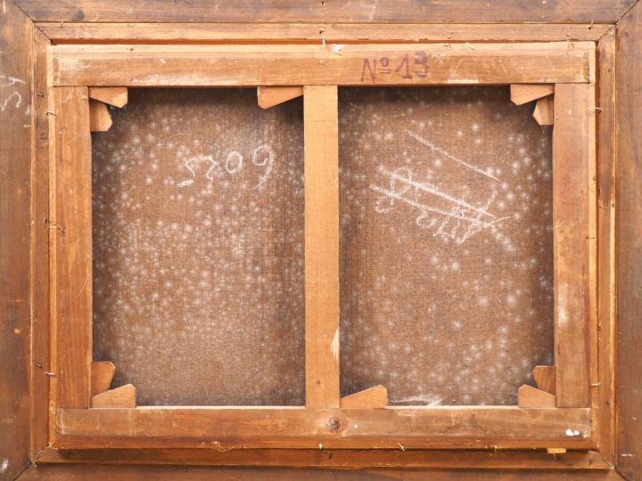 Karl DAUBIGNY.  "Paysage lacustre" Huile sur toile, signée en bas à dr