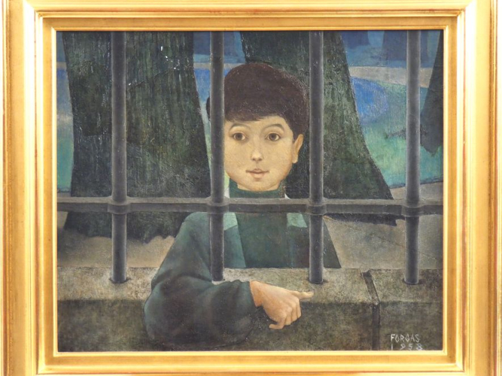 FORGAS.  "l'enfant à la grille" Huile sur toile, signée en bas à droit