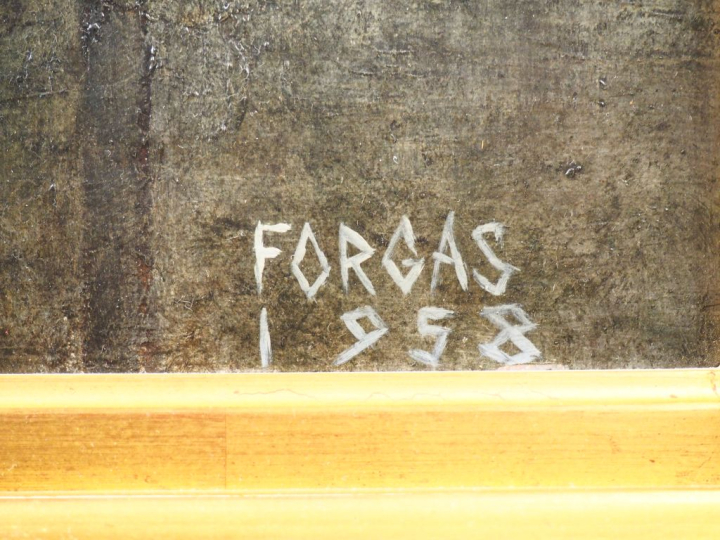 FORGAS.  "l'enfant à la grille" Huile sur toile, signée en bas à droit