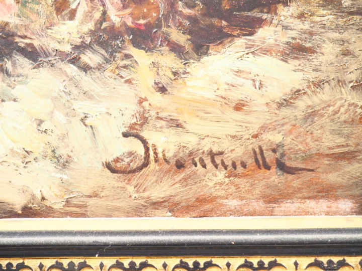 MONTICELLI.  "Elégantes dans un parc" Huile sur panneau d'acajou, sign