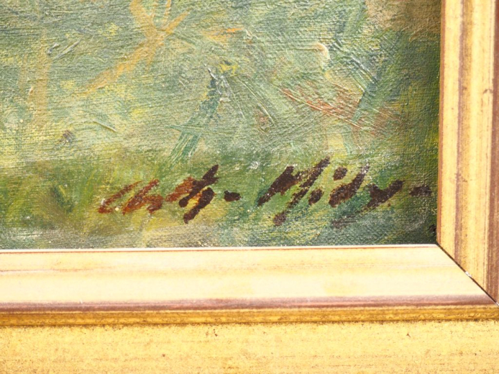 Ernest MIDY. "les lavandières".  Huile sur toile, signée en bas à droi