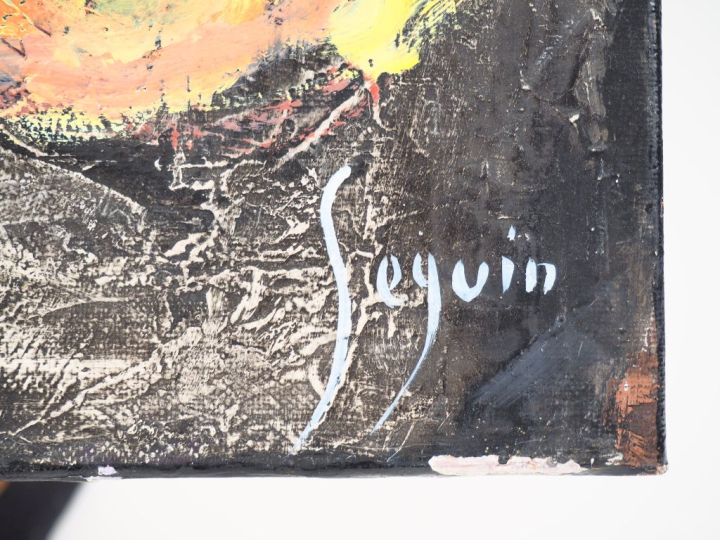 SEGUIN. "le laveur de vitre". Huile sur toile, signée en bas à droite.