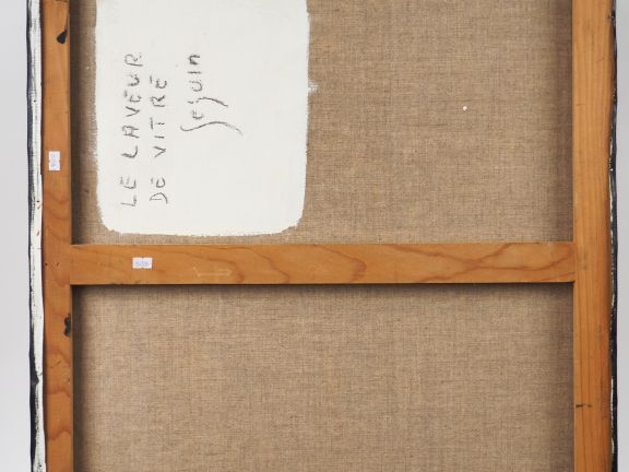 SEGUIN. "le laveur de vitre". Huile sur toile, signée en bas à droite.