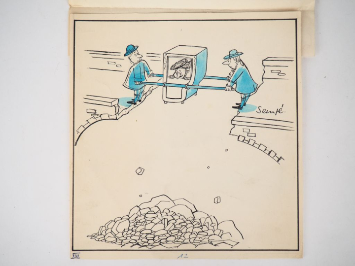 SEMPE.  "la chaise à porteur" Encre et aquarelle Dim. 21 x 19.5 cm Exp