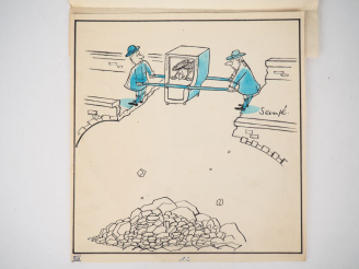 Vente aux enchères SEMPE.  "la chaise à porteur" Encre et aquarelle Dim. 21 x 19.5 cm Exp