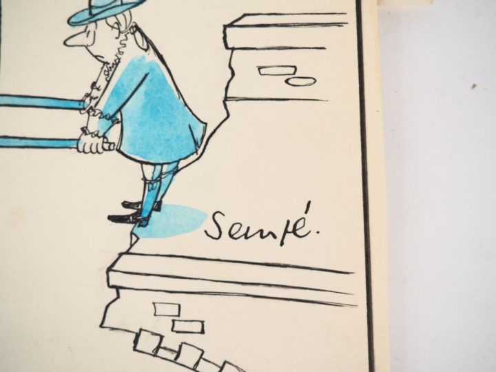 SEMPE.  "la chaise à porteur" Encre et aquarelle Dim. 21 x 19.5 cm Exp