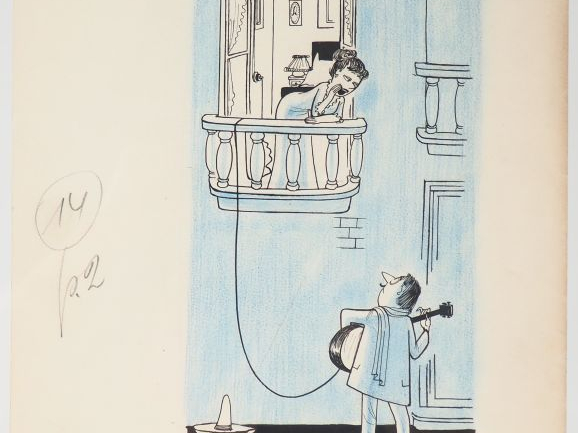 SEMPE.  "Mes parents sont mécontents" Encre et crayons  Dim. 32.5 x 24