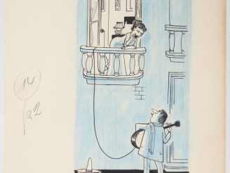 Vente aux enchères SEMPE.  "Mes parents sont mécontents" Encre et crayons  Dim. 32.5 x 24