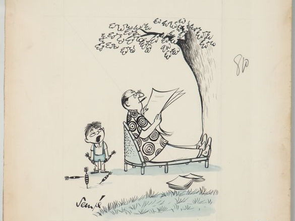 SEMPE.  Encre et aquarelle "Dis Papa... " Dim. 32.5 x 25 cm Experts : 