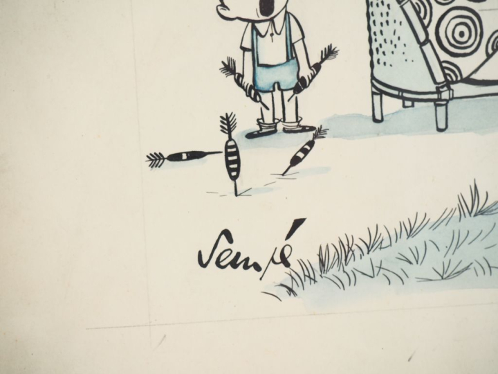 SEMPE.  Encre et aquarelle "Dis Papa... " Dim. 32.5 x 25 cm Experts : 