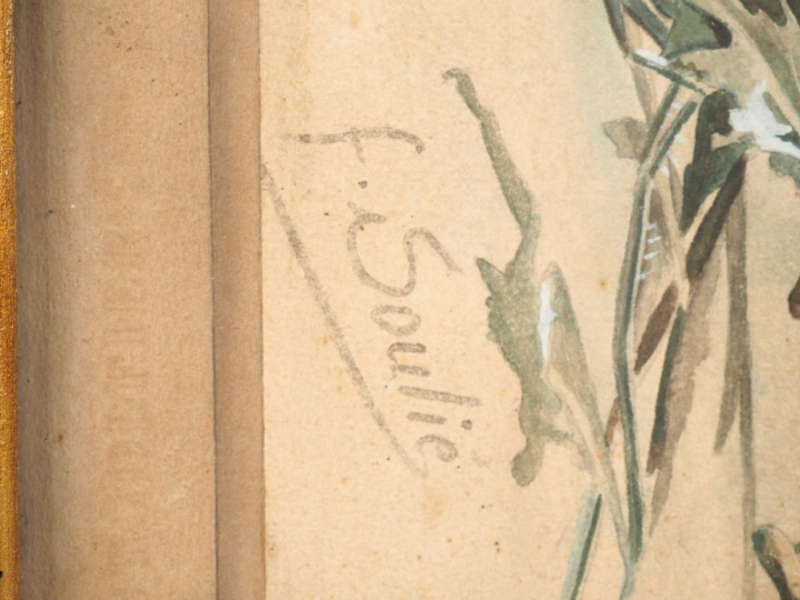 F. SOULIE.  "nature morte aux roses et aux coquelicots".  Paire d'aqua