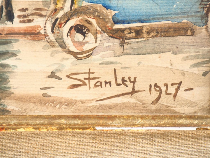 STANLEY.  "Paris, devant la brasserie Tout va bien" Aquarelle, signée,