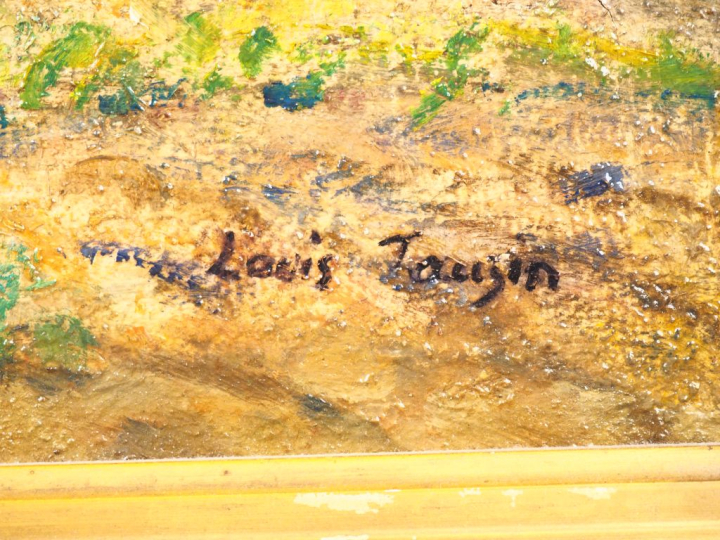 Louis TAUZIN.  "vue de village". Huile sur toile, signée en bas à droi